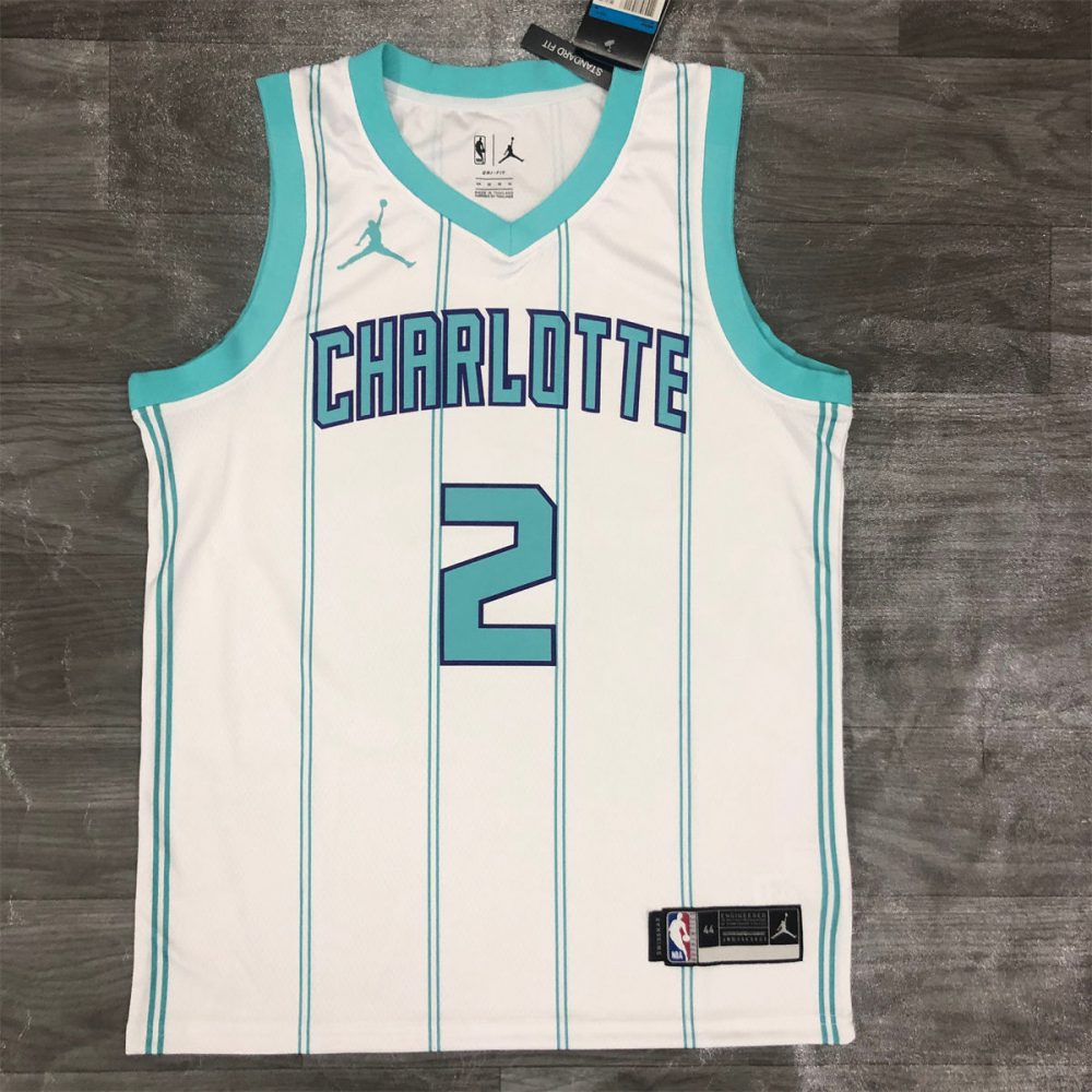 NBA Charlotte Hornets V-Neck White Jersey BALL#2 S-XXL