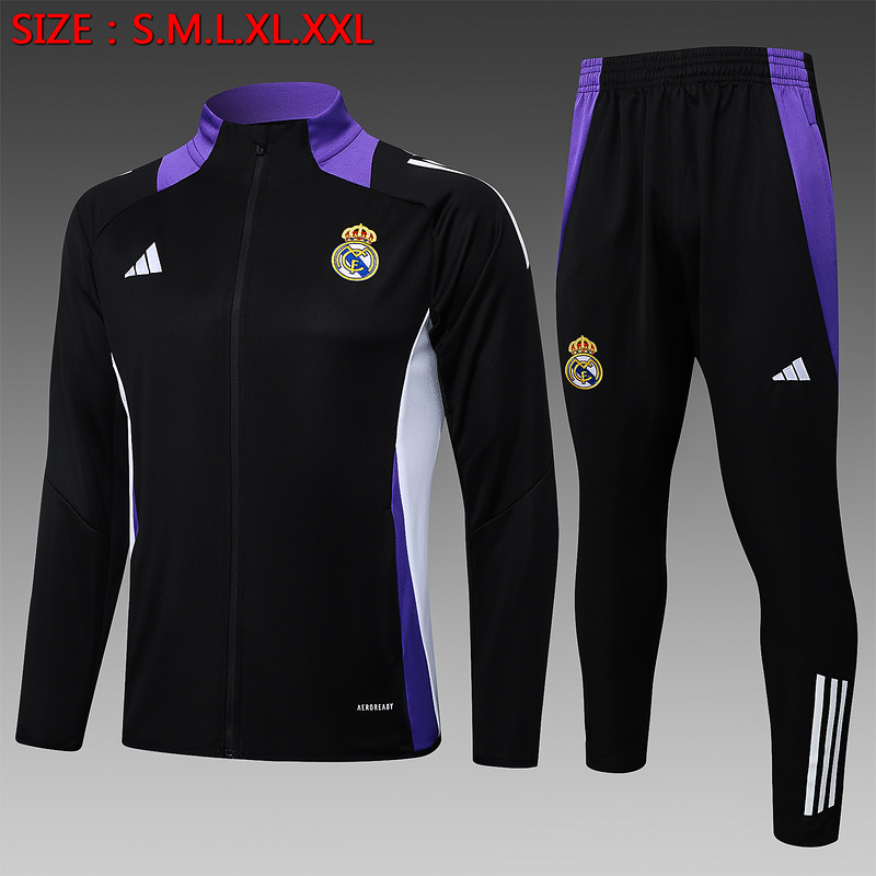 2024/25 Real Madrid Black Jacket Training Suit Set Football Team Shirt Sports Fashion
