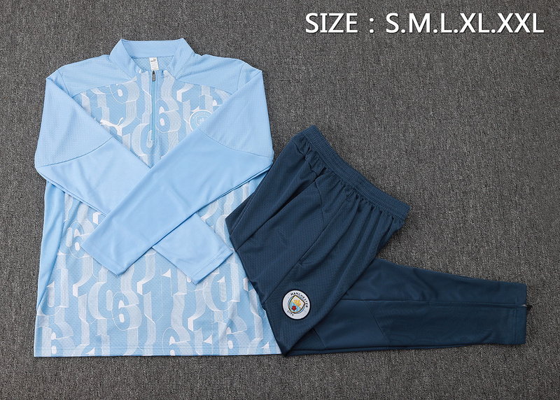 24/25 Manchester City Light blue Long-sleeved half-pull training kit Football team kit