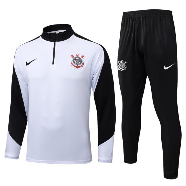 202526 Corinthians white-black Long-sleeved half-pull training kit Football team kit