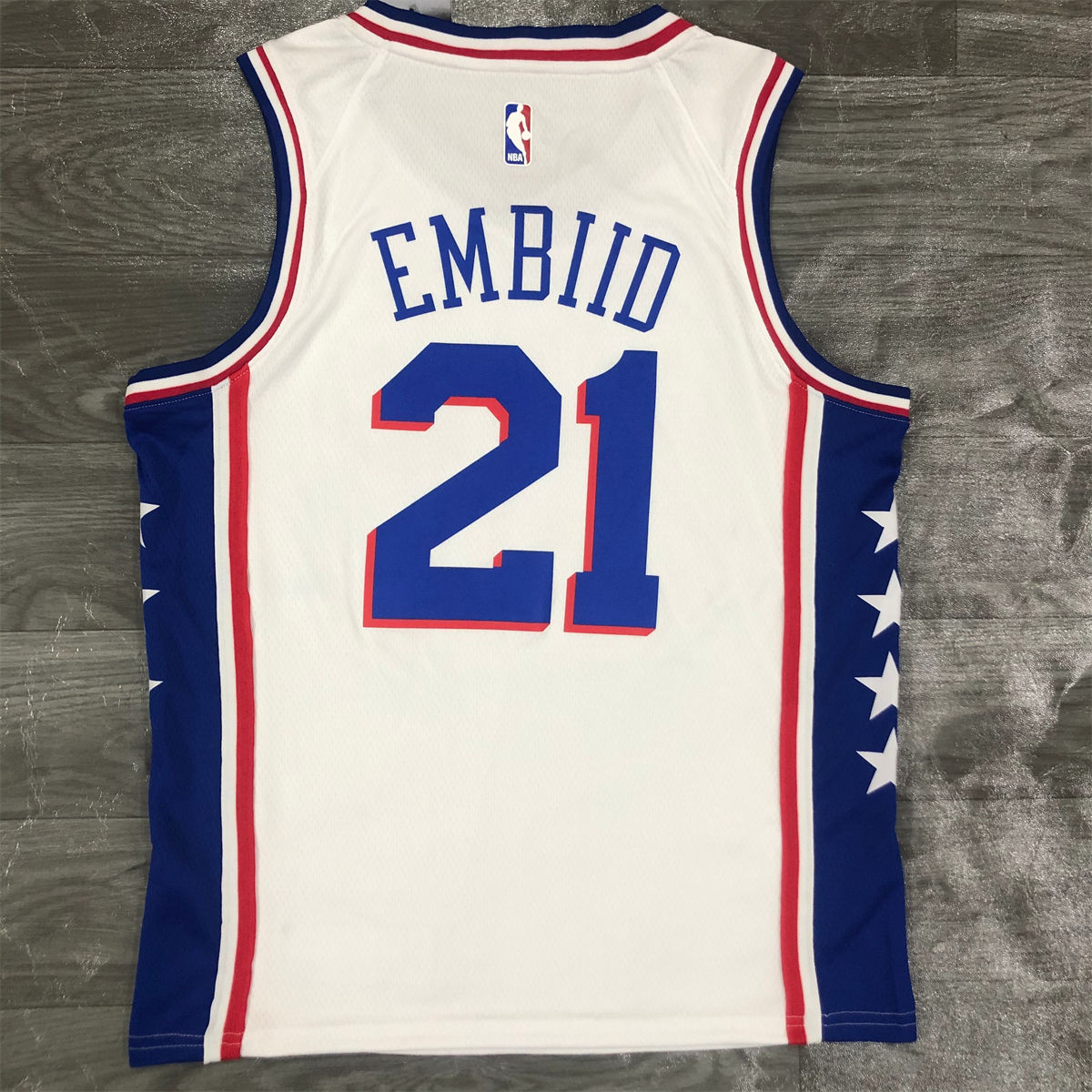 NBA Philadelphia 76ers V-Neck White Jersey EMBIID#21 S-XXL