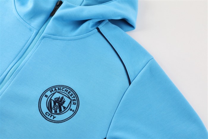 2024 Manchester City Sky Blue Hoodie Jacket Kit Set Football Team Shirt Sports Fashion