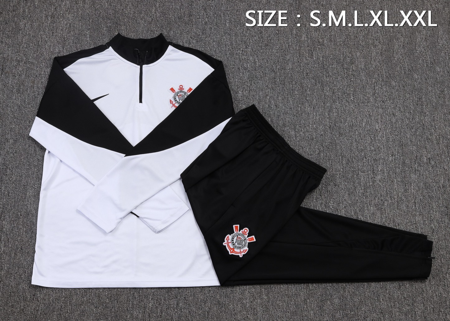 202526 Corinthians white-black Long-sleeved half-pull training kit Football team kit