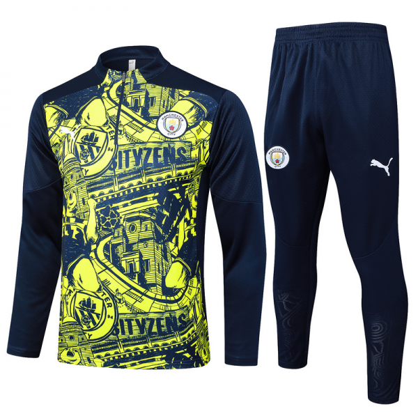 24/25 Manchester City Fluorescent Green Long-sleeved half-pull training kit Football team kit