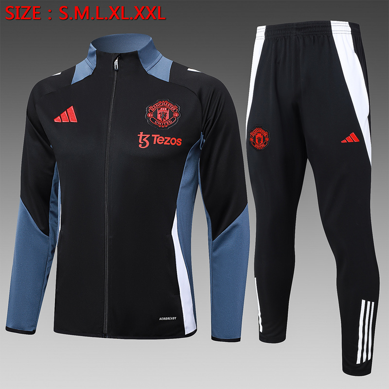 2024/25 Manchester United Black Jacket Training Suit Set Football Team Shirt Sports Fashion