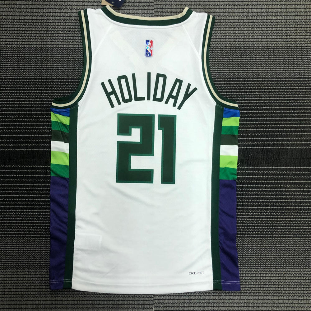 NBA Milwaukee Bucks V-Neck White 75th Anniversary HOLIDAR#21 jersey S-XXL