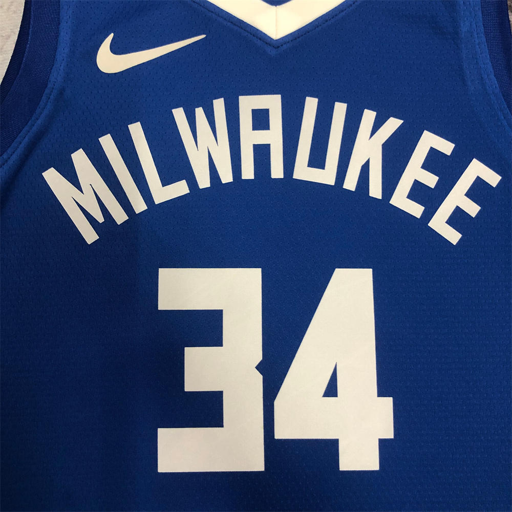 NBA Milwaukee Bucks V-Neck City Edition Blue jersey ANTETOKOUNMPO#34 S-XXL