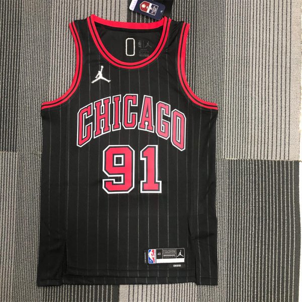 NBA Chicago Bulls Round Neck Black 75th AnniversaryJersey RODMAN#91 S-XXL