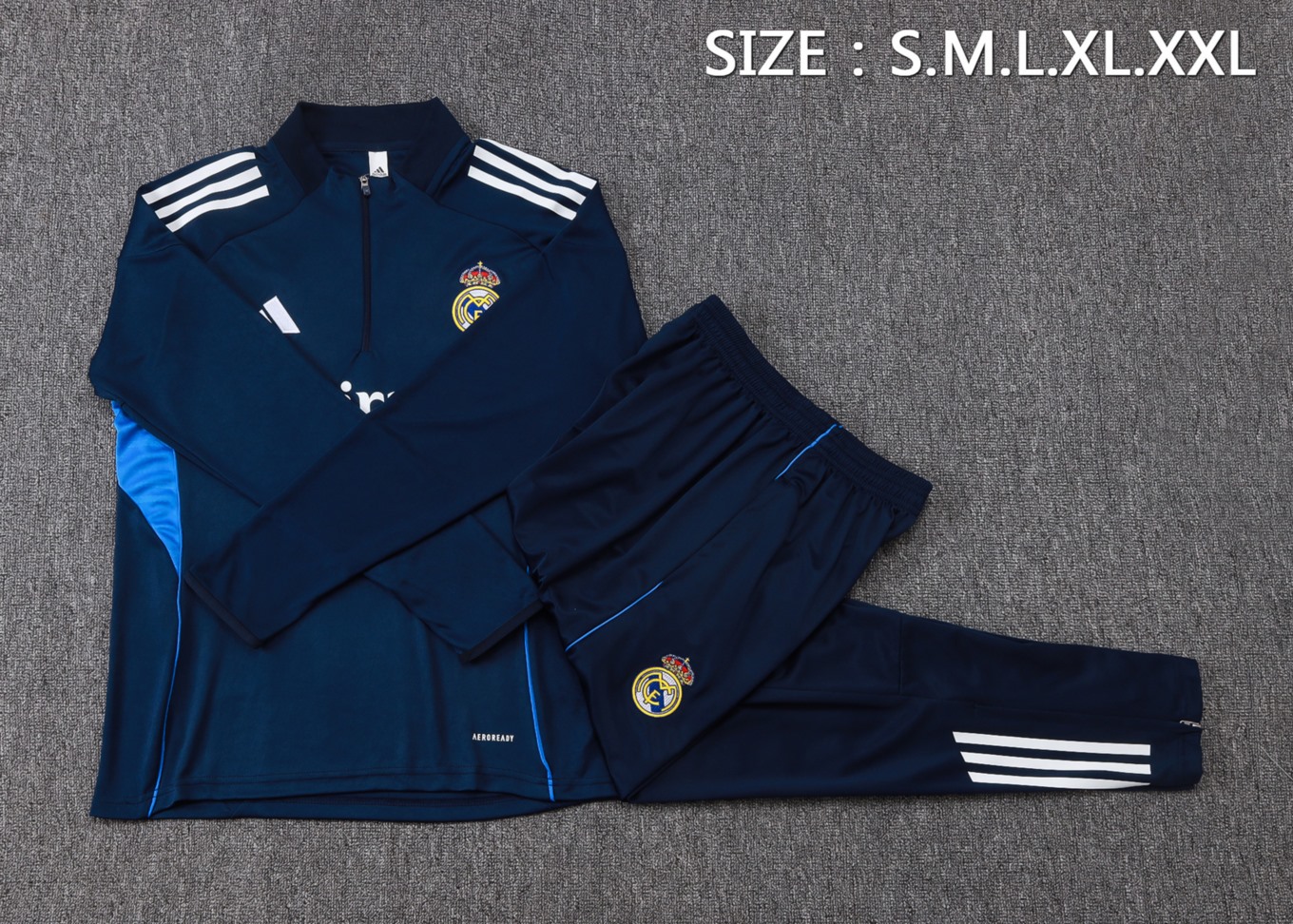 202526 Real Madrid Royal blueLong-sleeved half-pull training kit Football team kit