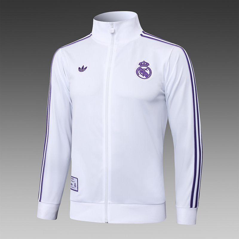 2025/26 Real Madrid White Jacket Training Suit Set Football Team Shirt Sports Fashion