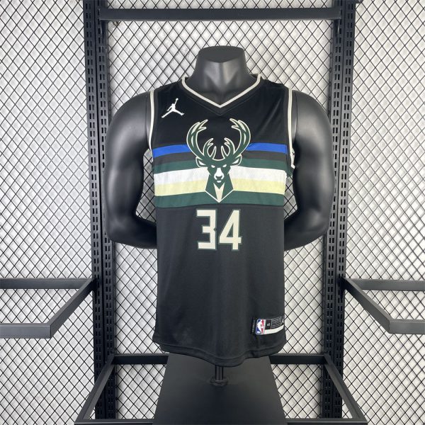 NBA Milwaukee Bucks V-Neck Black jersey ANTETOKOUNMPO#34 S-XXL