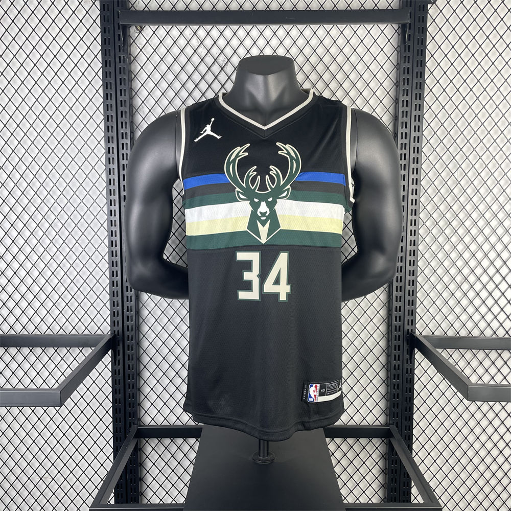 NBA Milwaukee Bucks V-Neck Black jersey ANTETOKOUNMPO#34 S-XXL