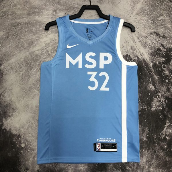 NBA Minnesota Timberwolves V-Neck North Carolina Blue Jersey TOWN#32 S-XXL