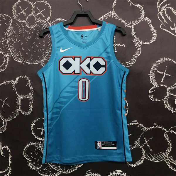 NBA Oklahoma City Thunder V-Neck Blue Jersey WESTBROOK#0 S-XXL