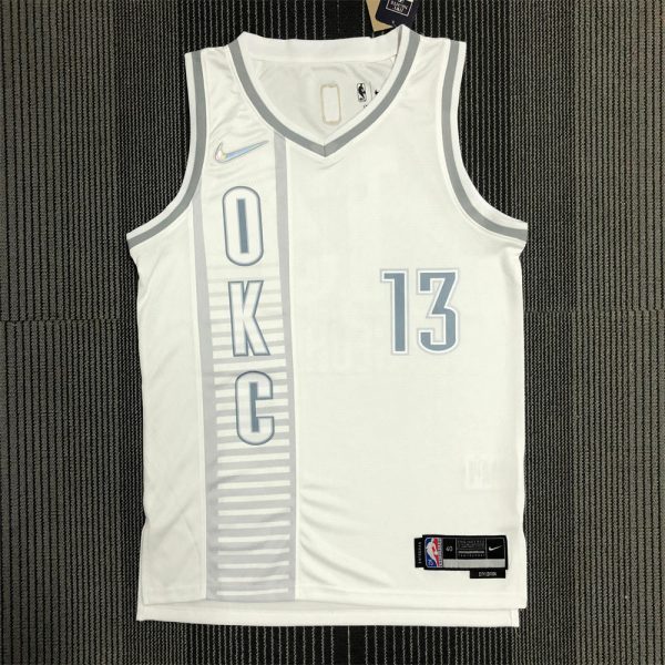 NBA Oklahoma City Thunder V-Neck White 75th Anniversary Jersey GEORGE#13 S-XXL