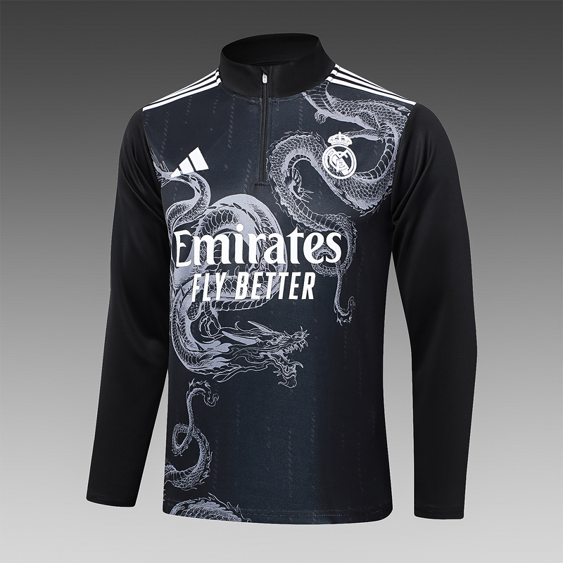 24/25 Real Madrid Black Long-sleeved half-pull training kit Football team kit
