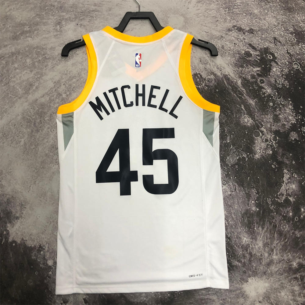 NBA Utah Jazz V-Neck White Jersey MITCHELL#45 S-XXL
