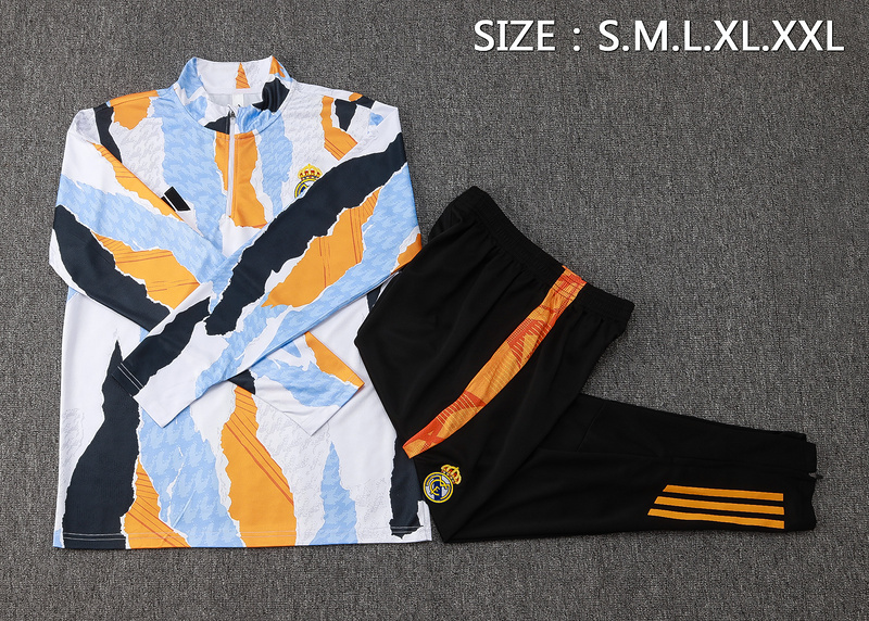 24/25 Real Madrid Blue white yellow Long-sleeved half-pull training kit Football team kit