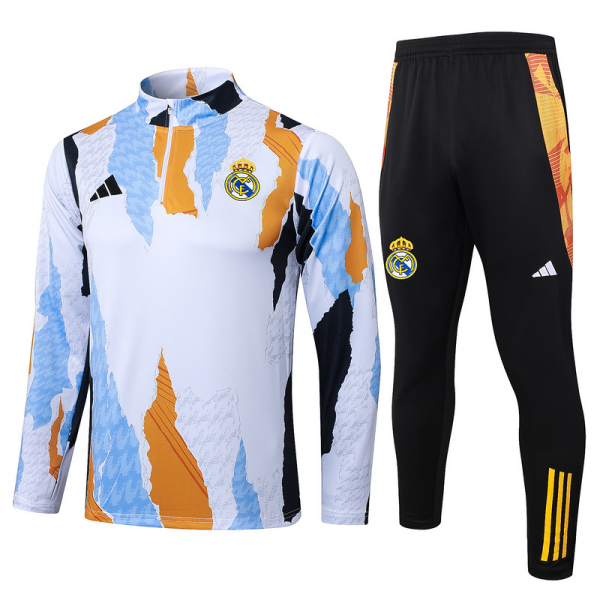 24/25 Real Madrid Blue white yellow Long-sleeved half-pull training kit Football team kit
