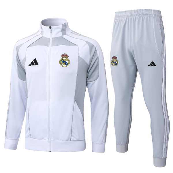 2025/26 Real Madrid off-white gray Jacket Training Suit Set Football Team Shirt Sports Fashion
