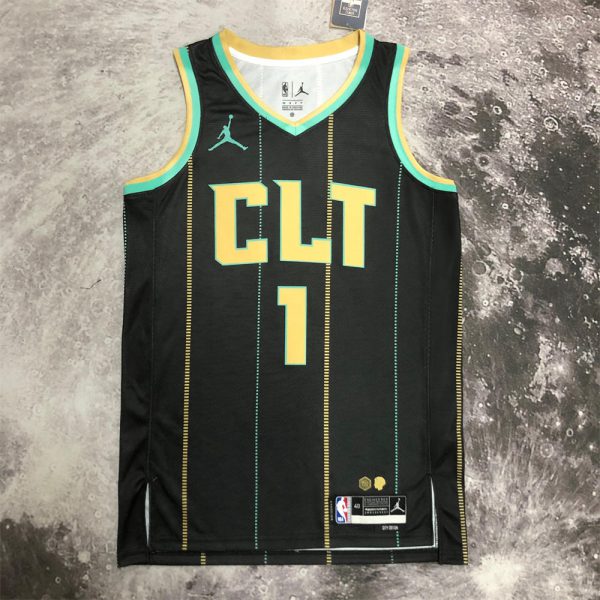 NBA Charlotte Hornets V-Neck Black Jersey BALL#1 S-XXL