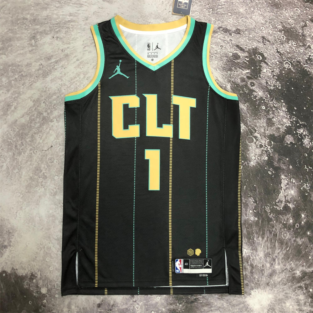 NBA Charlotte Hornets V-Neck Black Jersey BALL#1 S-XXL