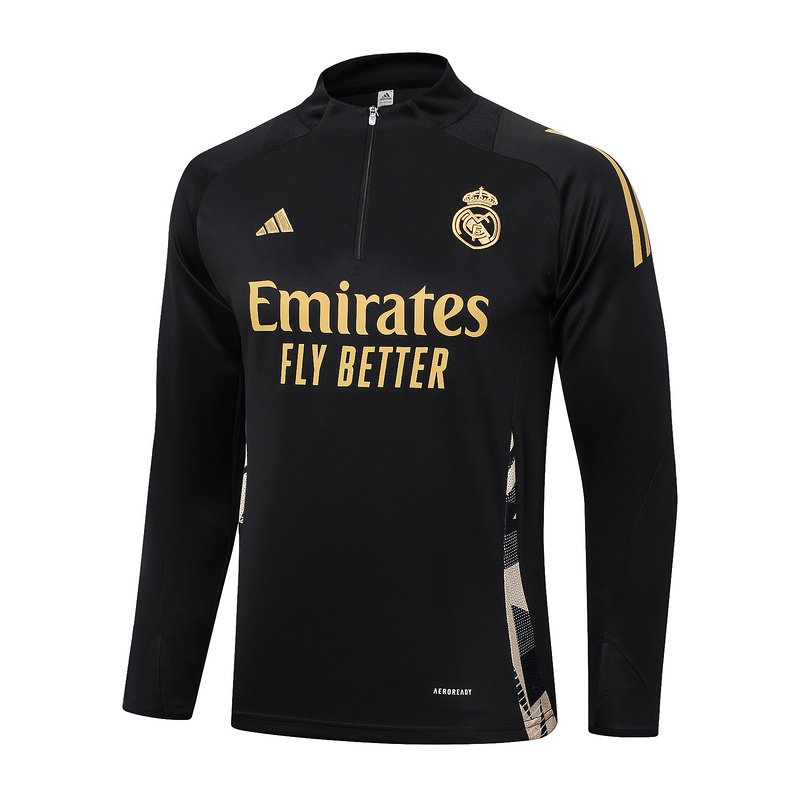 24/25 Real Madrid Black Long-sleeved half-pull training kit Football team kit