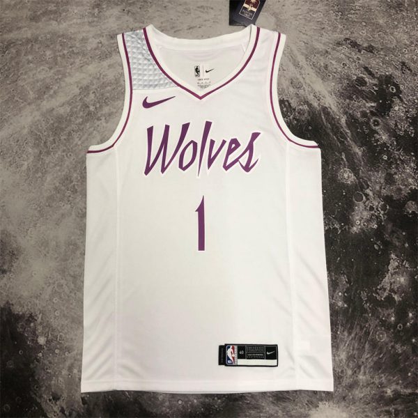 NBA Minnesota Timberwolves V-Neck White Jersey EDWARDS#1 S-XXL