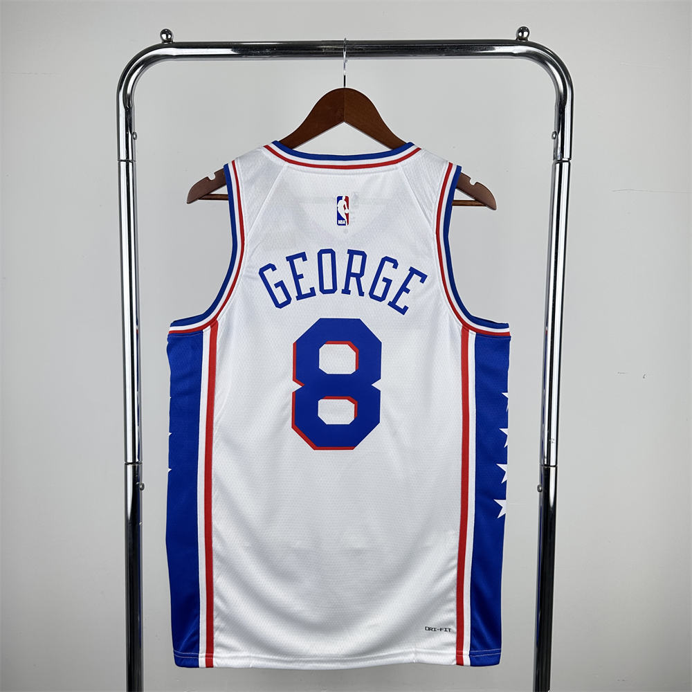 NBA Philadelphia 76ers 2023 V-Neck White Jersey GEORGE#8 S-XXL