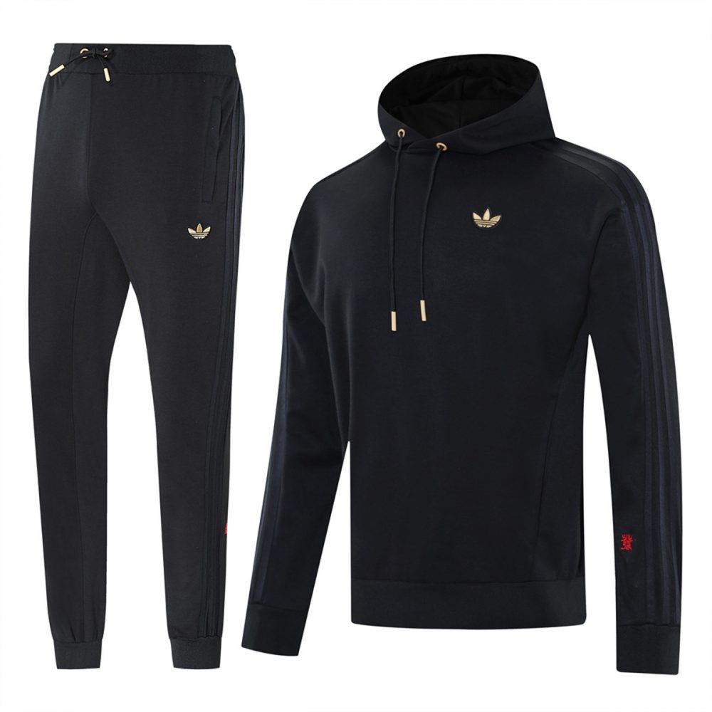2025 Adidas Black Hoodie Jacket Kit Set Football Team Shirt Sports Fashion