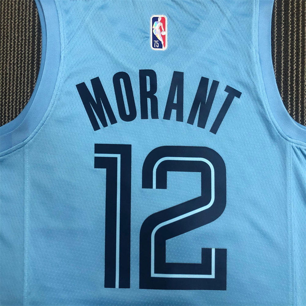 NBA Memphis Grizzies Round Neck Blue 75th AnniversaryJersey MORANT #15 S-XXL