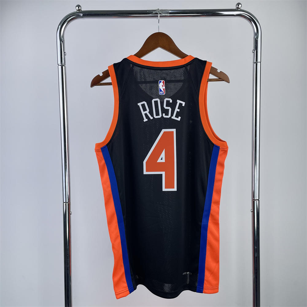 NBA New York Knicks V-Neck City Edition Black jersey ROSE#4 S-XXL