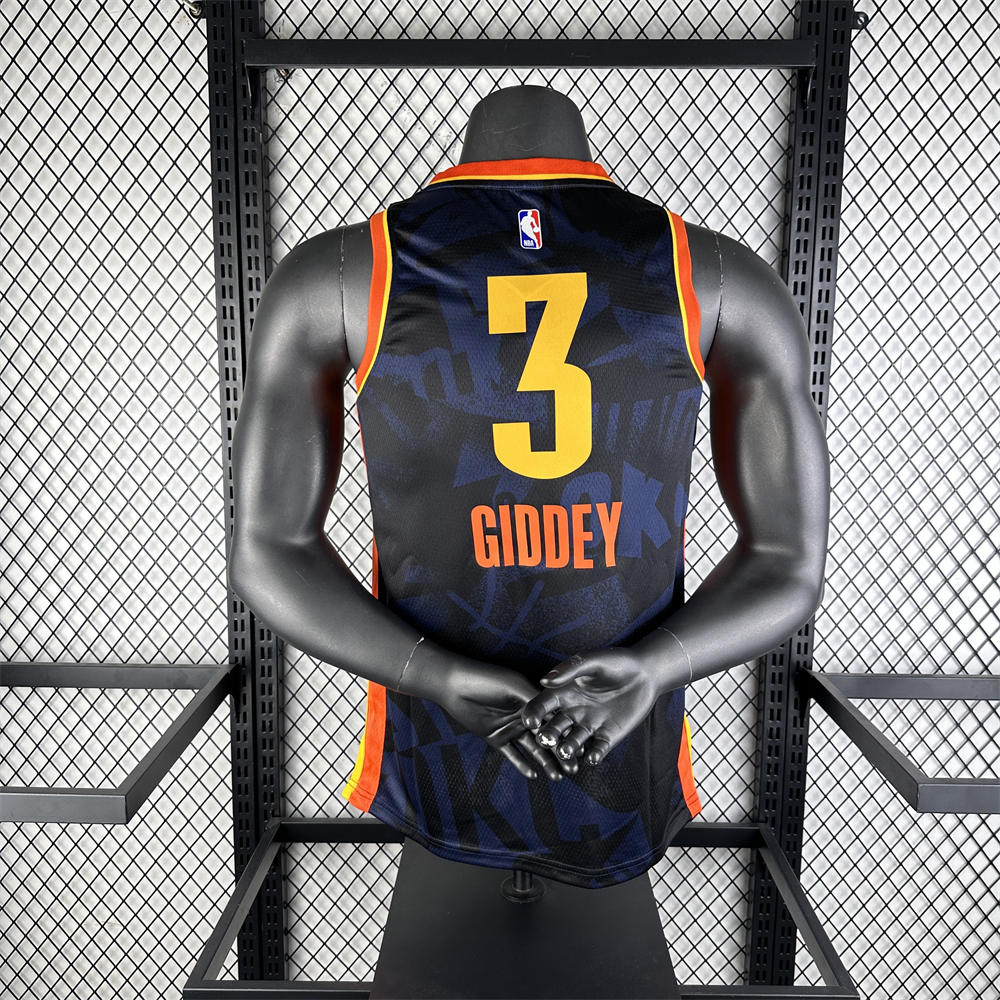 NBA Oklahoma City Thunder 2024 City Edition V-Neck Black Jersey GIDDEY#3 S-XXL