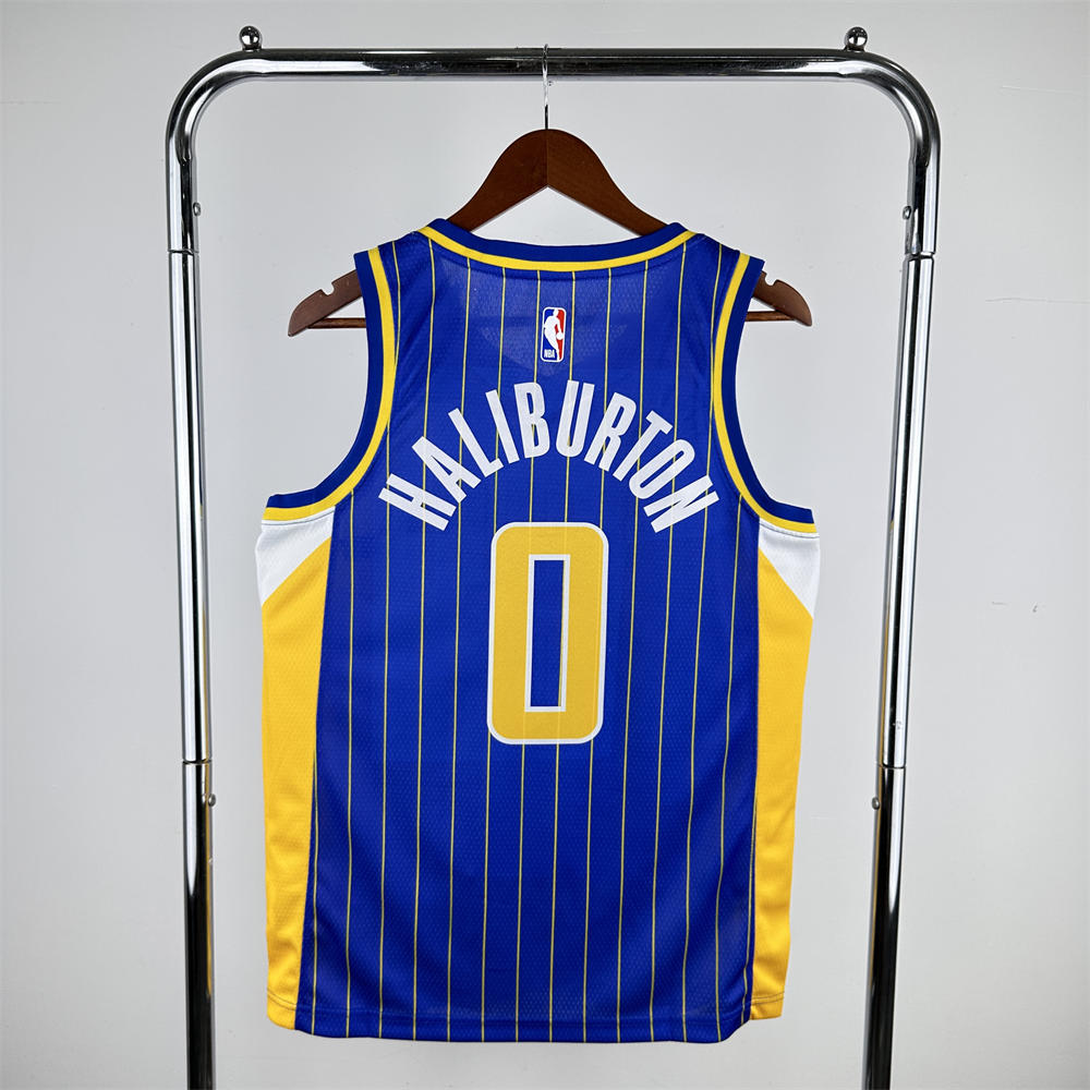NBA Indiana Pacers 2021 City Edition V-Neck Retro Blue Jersey HALIBURTON#0 S-XXL