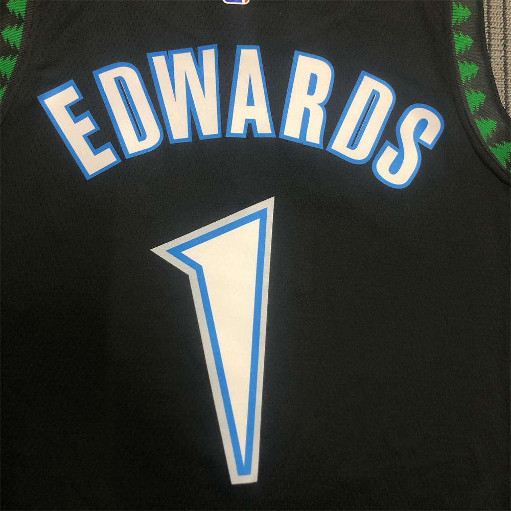 NBA Minnesota Timberwolves Round Neck Black Jersey EDWARDS#1 S-XXL