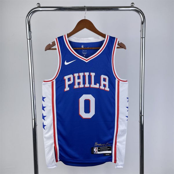 NBA Philadelphia 76ers V-Neck Blue Jersey MAXEY#0 S-XXL