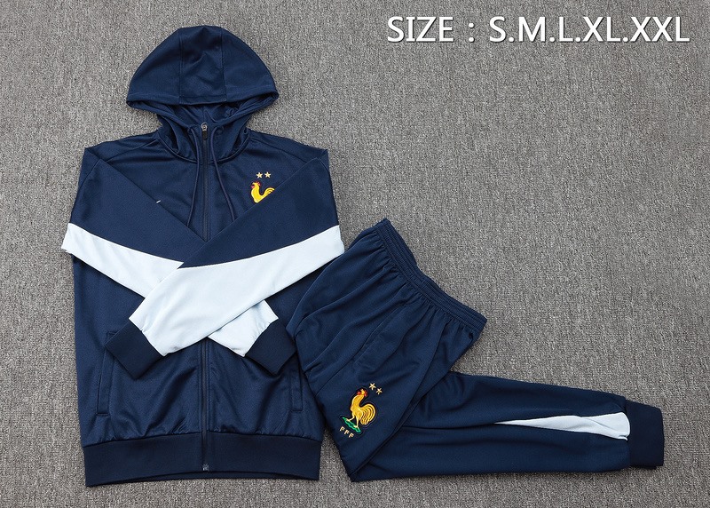 2024 France Royal Blue Hoodie Jacket Kit Set Football Team Shirt Sports Fashion