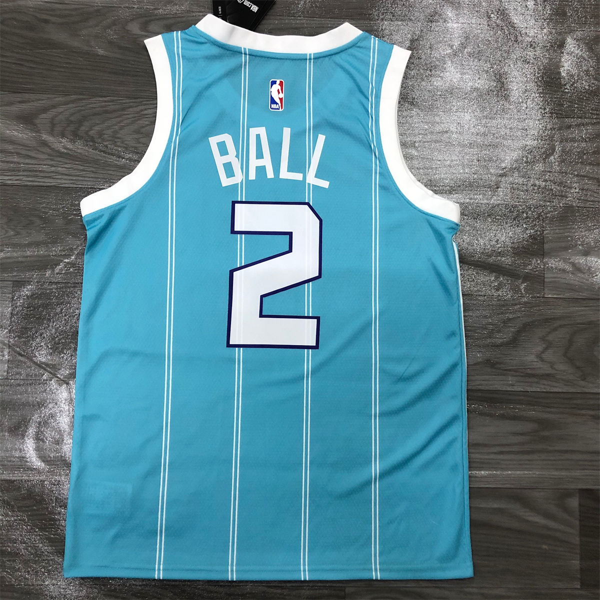 NBA Charlotte Hornets V-Neck Light Blue Jersey BALL#2 S-XXL