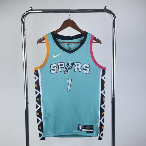 NBA San Antonio Spurs V-Neck Cyan jersey WEMBANYAMA#1 S-XXL