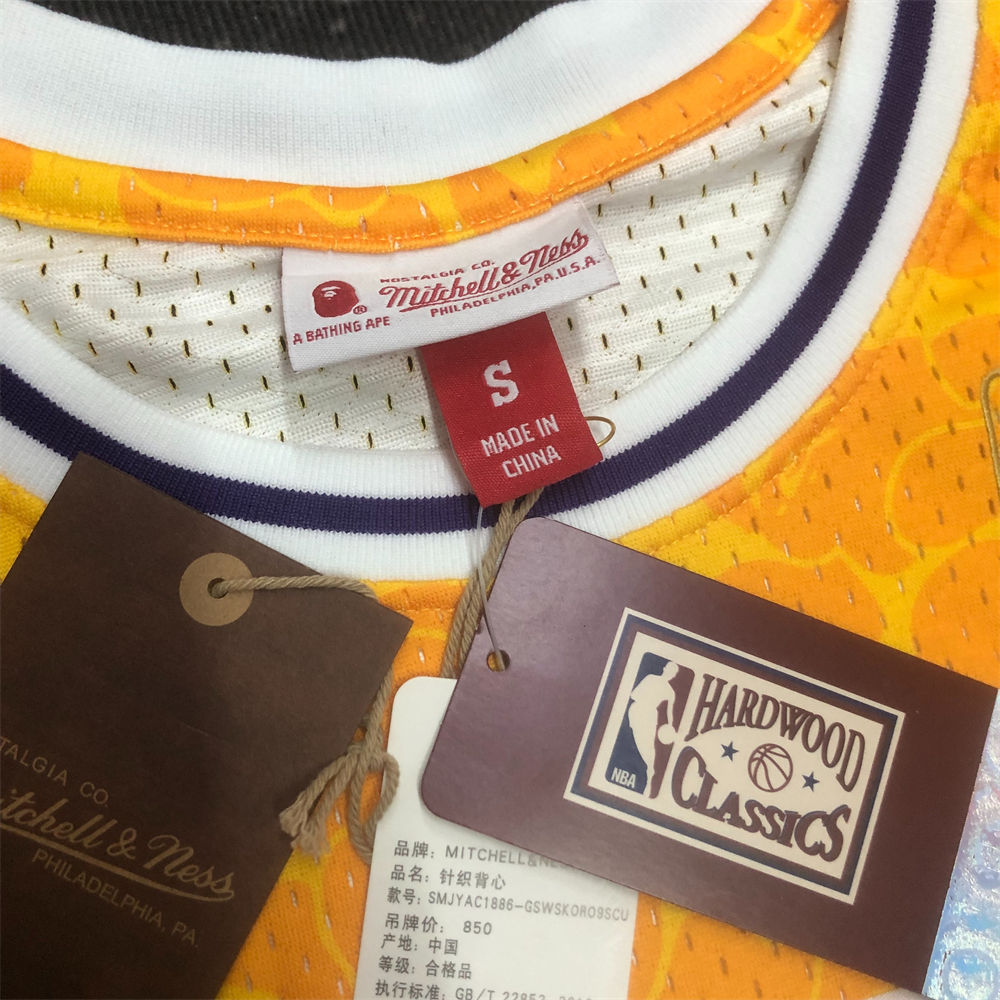 NBA Los Angeles Lakers BAPE×M&N BAPE#93 Gold Hardwood Classics Swingman Jersey S-XXL
