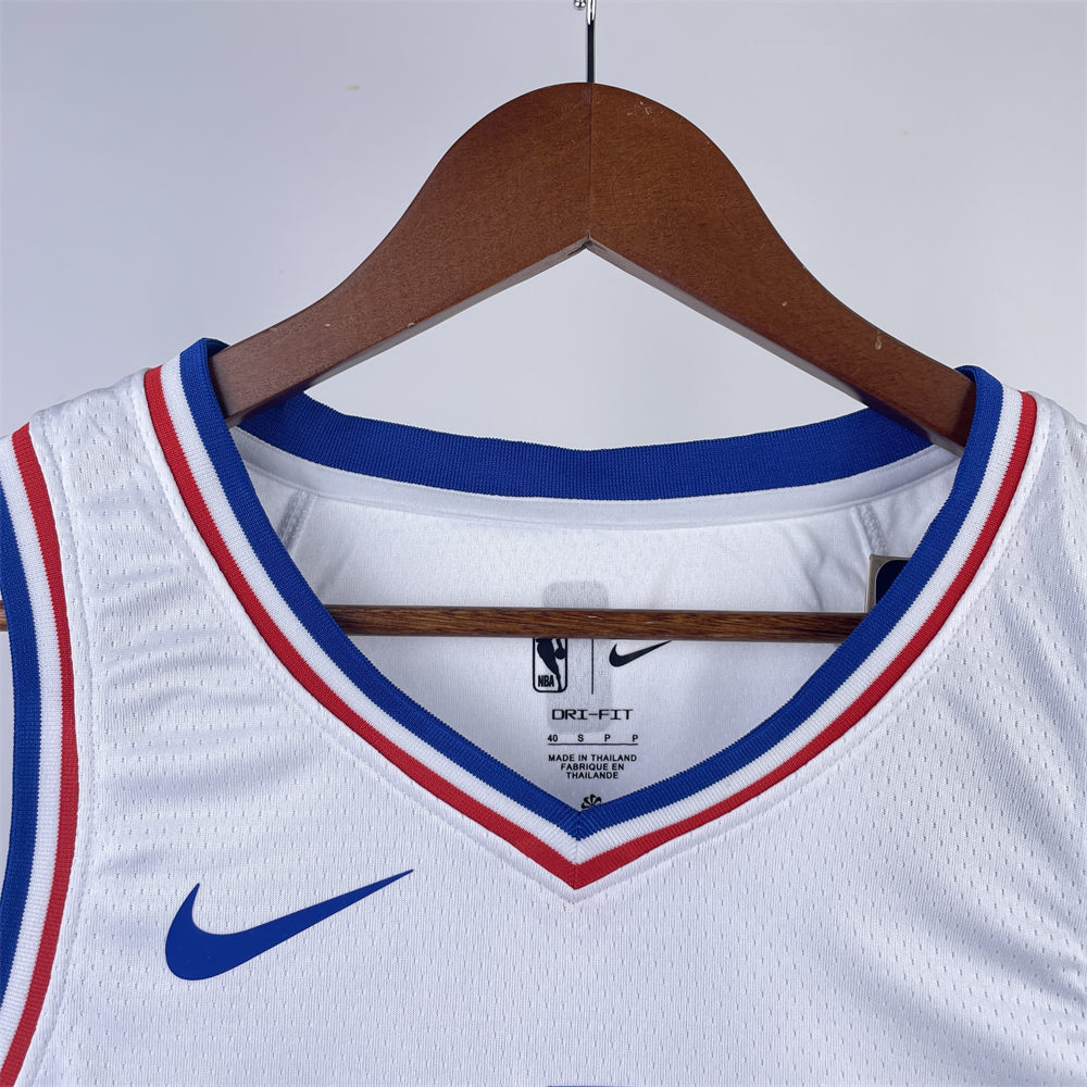 NBA Philadelphia 76ers 2023 V-Neck White Jersey EMBIID#21 S-XXL