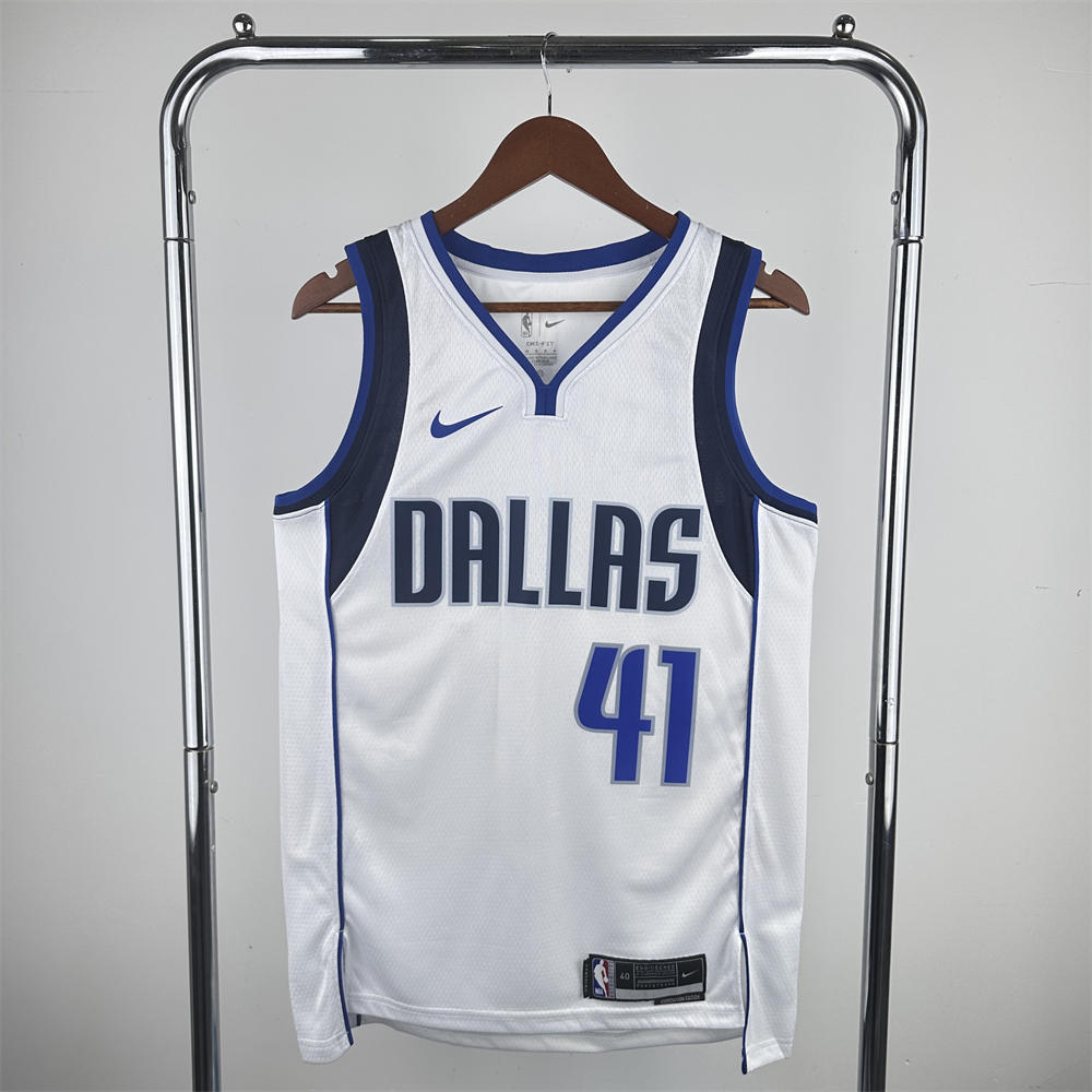 NBA Dallas Mavericks V-Neck White Jersey NOWIZTKI#41 1 S-XXL