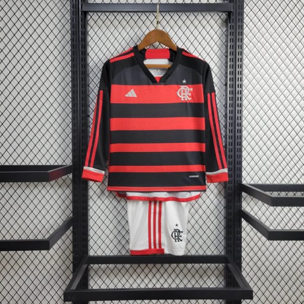 24/25 kids kits flamengo home jersey long sleeve size: 16-28