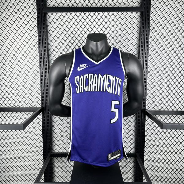 NBA Scaramento Kings 24/25 V-Neck Retro Blue jersey FOX#5 S-XXL