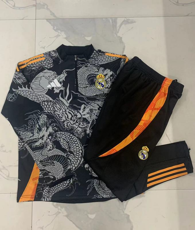 24/25 Real Madrid Black Long-sleeved half-pull training kit Football team kit