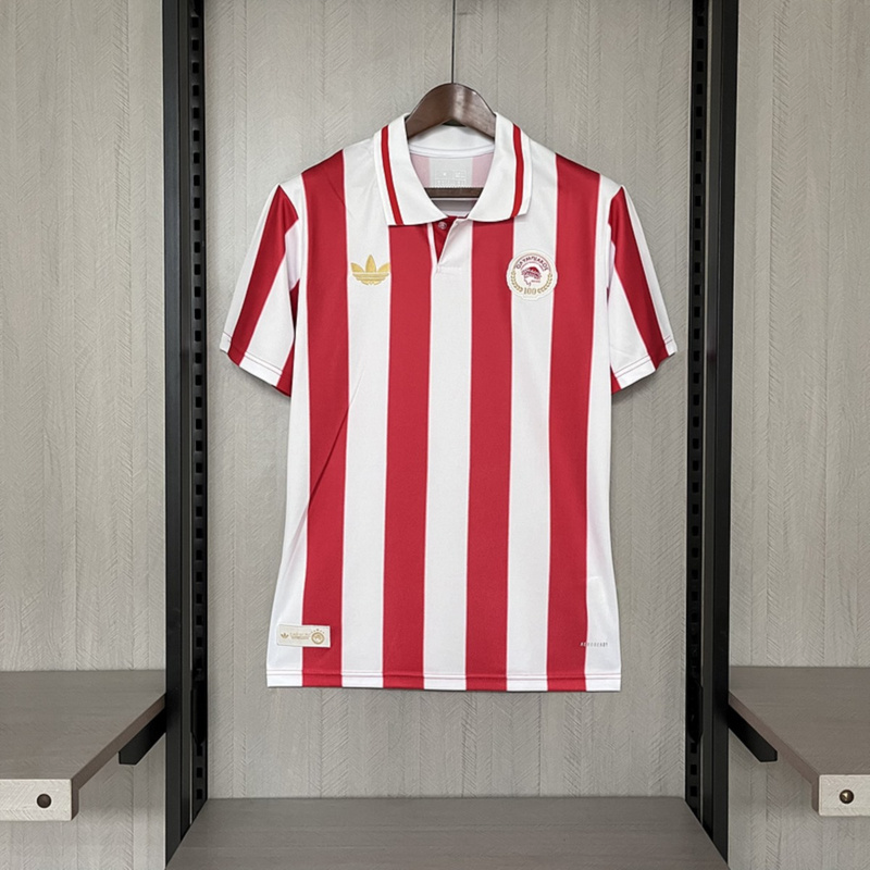 2025/26 Olympiacos 100th Anniversary Edition Red and White Jersey Fan Version