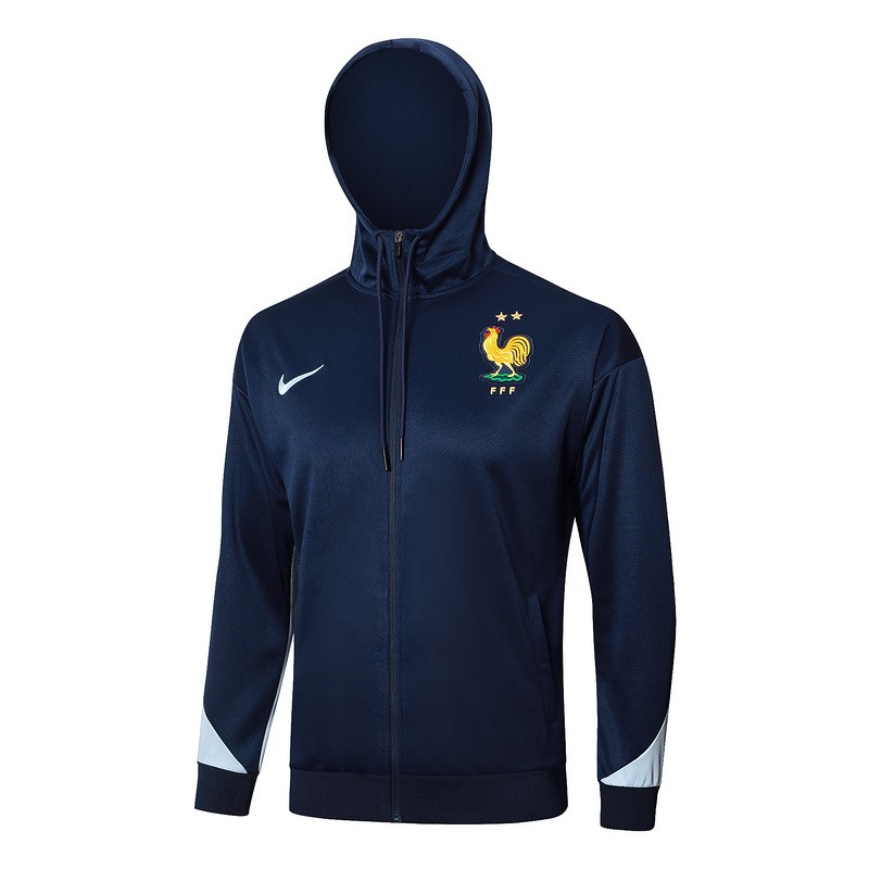 2024 France Royal Blue Hoodie Jacket Kit Set Football Team Shirt Sports Fashion