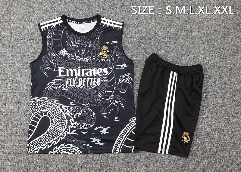24/25 Real Madrid Black Training Set Shirt and Shorts