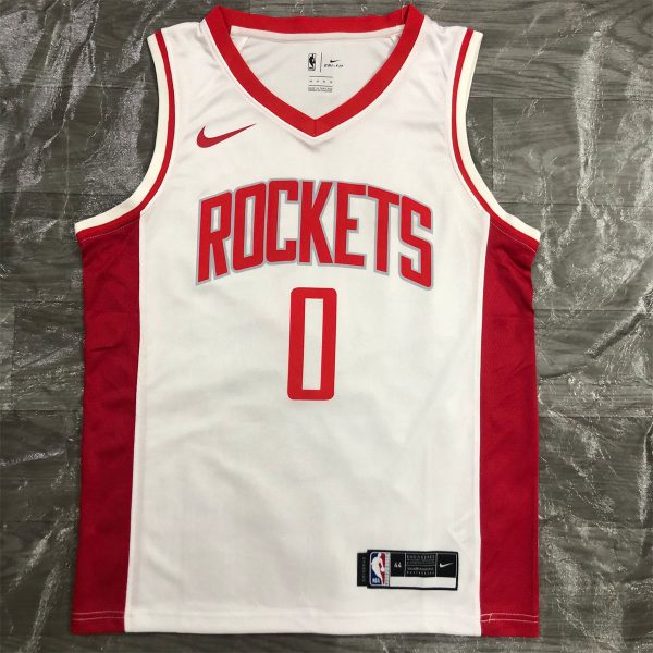 NBA Houston Rockets V-Neck White Jersey WESTBROOK#0 S-XXL