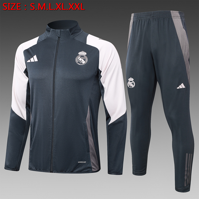 2024/25 Real Madrid Grey Jacket Training Suit Set Football Team Shirt Sports Fashion